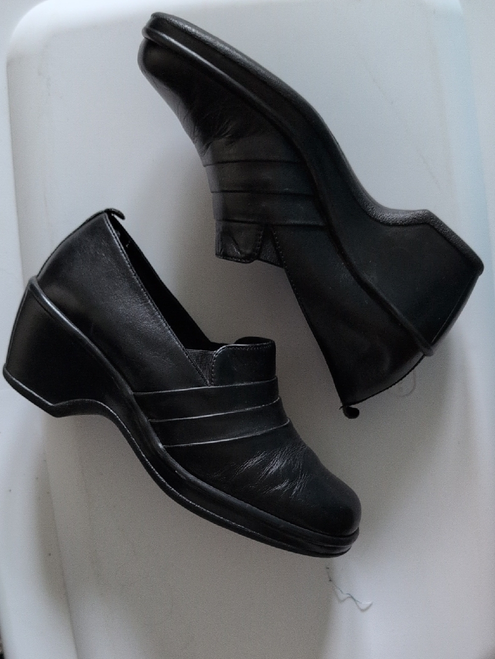Dansko Black Leather Slip-On Clog Heels
